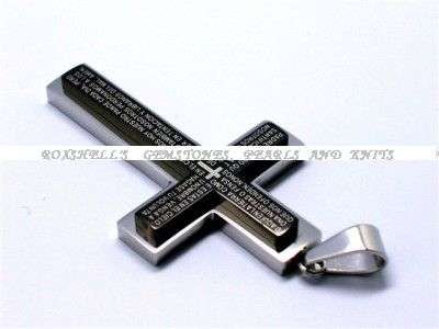STAINLESS STEEL 316L BLACK AND SILVER CROSS PENDANT  LORDS PRAYER IN LATIN