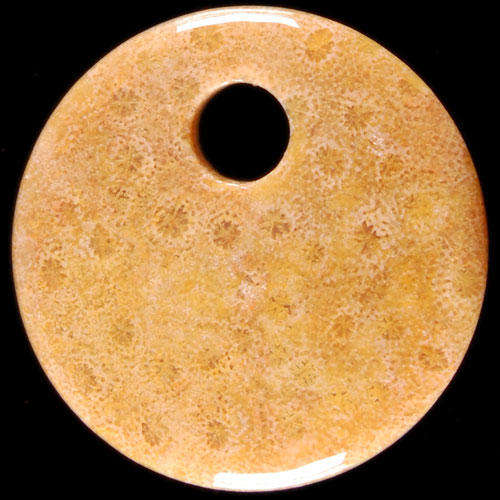 BROWN CORAL FOSSIL DONUT PENDANT   40X7MM