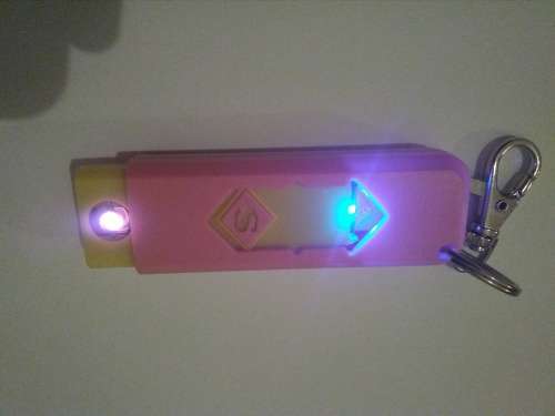 Gas-Free USB Rechargeable Electronic Cigarette Lighter (Pink & Yellow) with keyring
