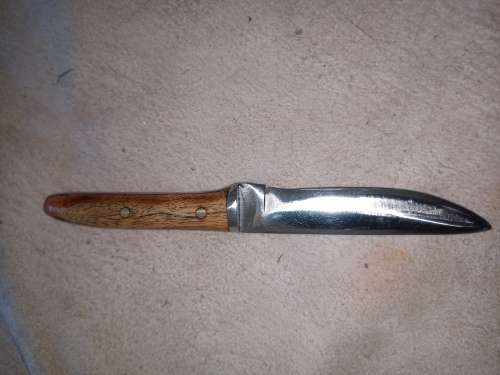HUNTING KNIFE WITH HANDMADE WOOD HANDLE AND LEATHER SCABBARD