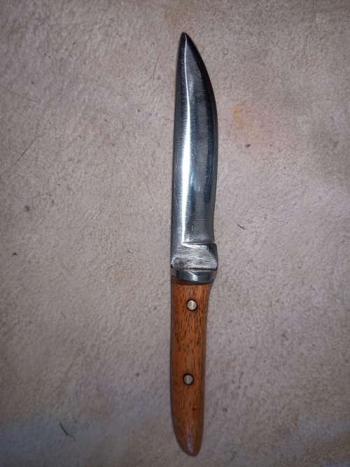 HANDMADE KNIFE USING COLUMBIA  MODEL K-09 BLADE HANDLE MADE WITH BUSHVELD HARDEHOUT & LEATHER SHEET
