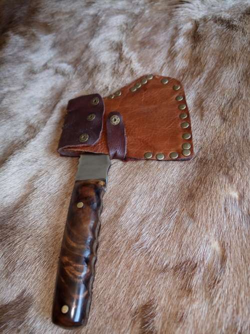 CAMPING AXE HANDMADE WITH LEATHER BELT SCABBARD