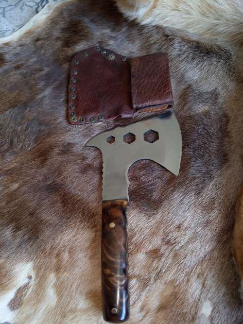 CAMPING AXE HANDMADE WITH LEATHER BELT SCABBARD