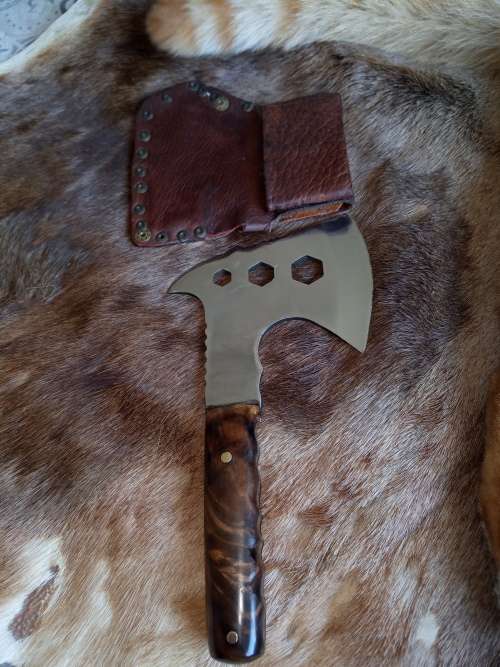 CAMPING AXE HANDMADE WITH LEATHER BELT SCABBARD