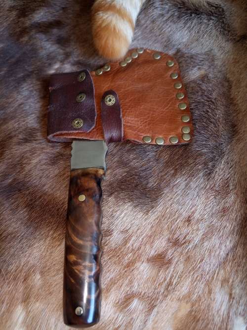 CAMPING AXE HANDMADE WITH LEATHER BELT SCABBARD
