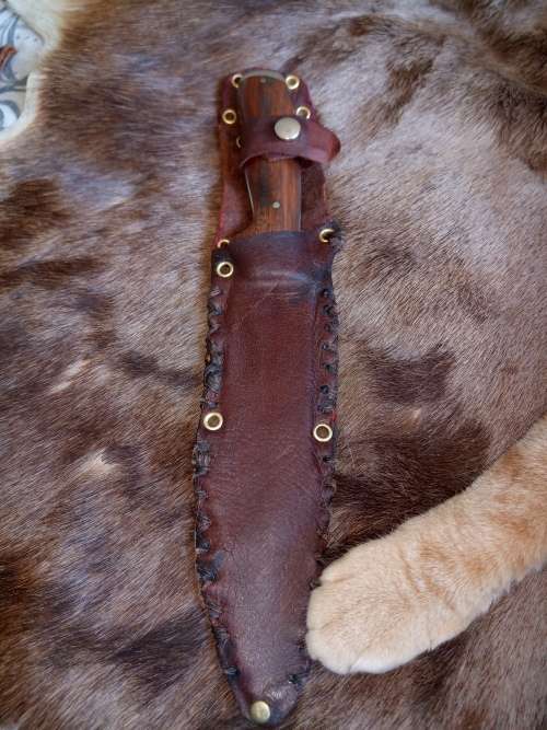 LARGE HANDMADE KNIFE WITH LEATHER SCABBARD