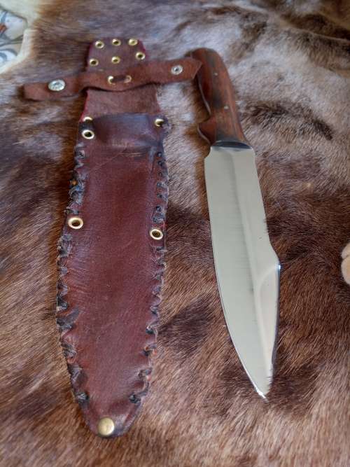 LARGE HANDMADE KNIFE WITH LEATHER SCABBARD