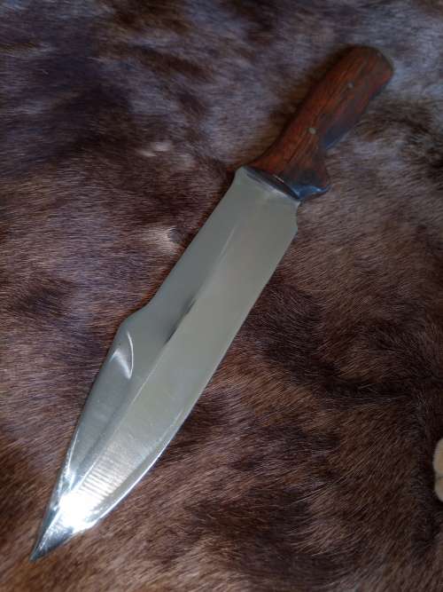 LARGE HANDMADE KNIFE WITH LEATHER SCABBARD