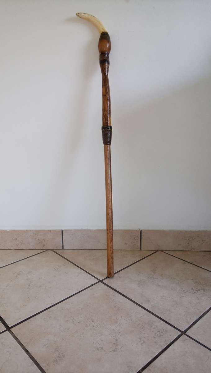 WALKING STICK HANDMADE USING WARTHHOG TOOTH AND BUSHVELD WOOD