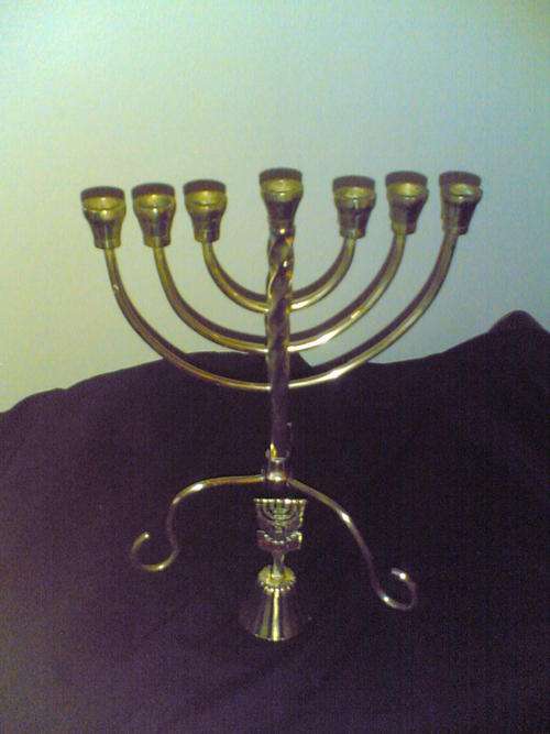 OLD COPPER MENORAH JEWISH CANDLE HOLDER PLUS BELL FROM JERUSALEM