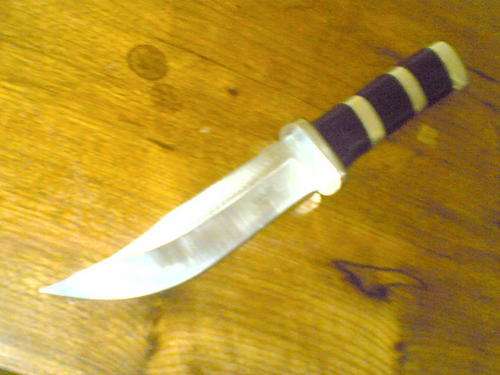 STUNNING KNIFE BY JWK KNIFES 440SS STEEL WITH STUNNING EBONY WOOD HANDLE WITH METAL INLAYS