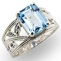 Way out Solid 925 Sterling Silver Aquamarine CZ Ring