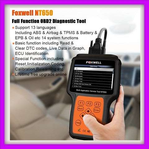 Foxwell NT650Elite OBD2 Diagnostic Tool ABS Airbag SAS EPB DPF TPMS Oil Reset Injector ODB2 Scanner