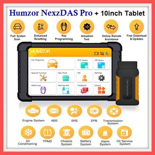 Humzor NexzDAS Pro + 10 Tablet Full OBD2 Systems Diagnostic Tool With IMMO, ABS, EPB, SAS, DPF, ECT