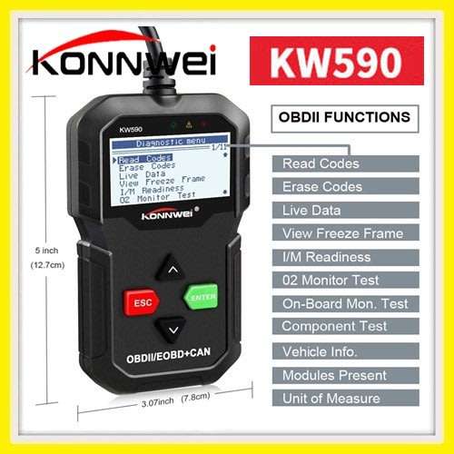 Konnwei KW590 OBDII Diagnostic Scanner Vehicle Engine Diagnosis Code Reader