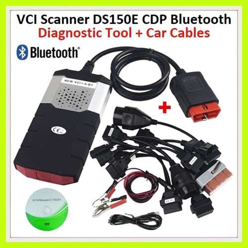 VCI DS150E OBDII Bluetooth Diagnostic Tool with Latest Software V2017R3 With 8 Car Cables.