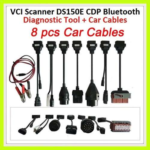 VCI DS150E OBDII Bluetooth Diagnostic Tool with Latest Software V2017R3 With 8 Car Cables.