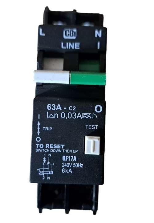 CBI Earth Leakage 1 Pole + Neutral 63A 6kA 240V with Overload Protection QF17A63