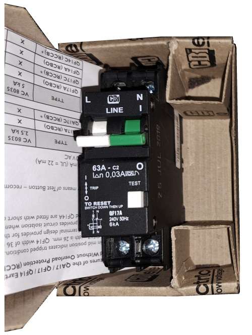 CBI Earth Leakage 1 Pole + Neutral 63A 6kA 240V with Overload Protection QF17A63