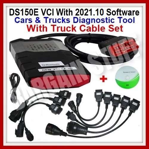 Delphi DS150E OBDII Bluetooth Diagnostic Tool with Latest software 2021.10b and 8pcs Truck Cables
