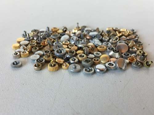 30 grams assorted used watch crowns - 150+ pieces