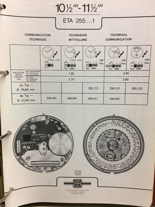 ETA watch movement parts catalogue