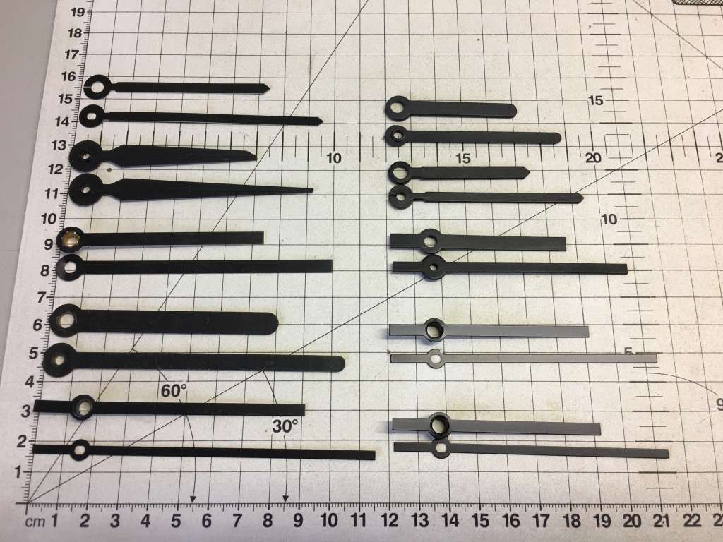 Black stick hands for clock - 10 sets