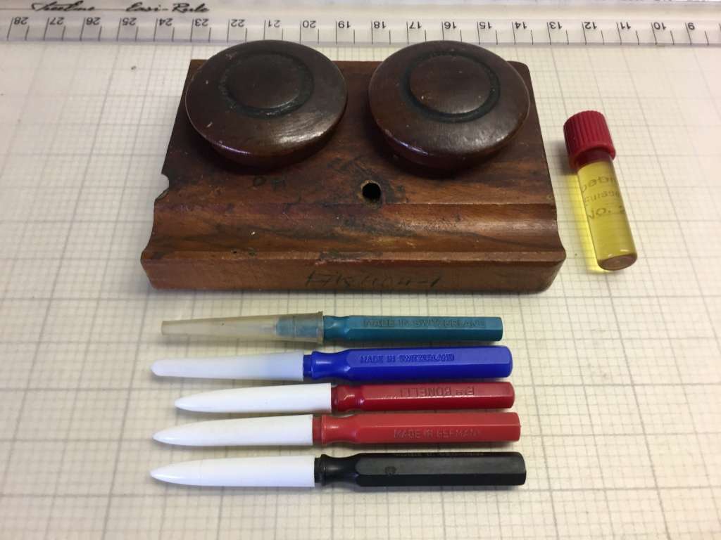 Watchmakers oil pot with applicators & Moebius oil