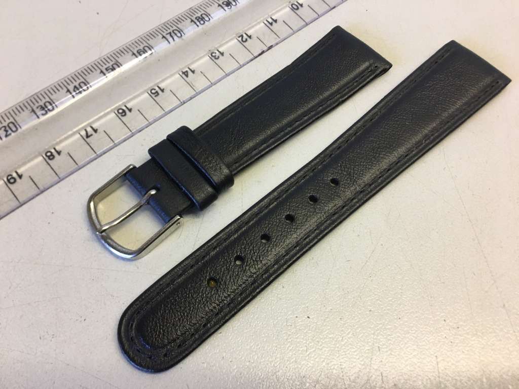 20mm black leather watch strap