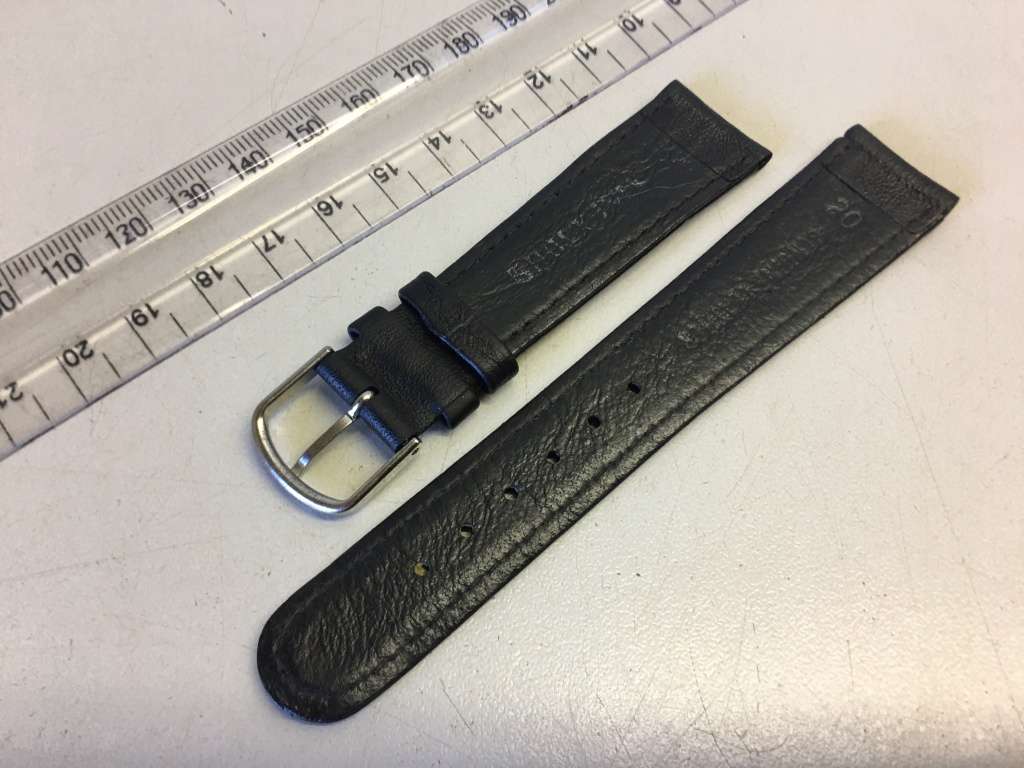 20mm black leather watch strap