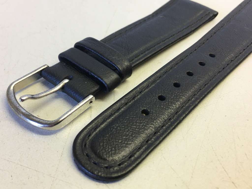 20mm black leather watch strap
