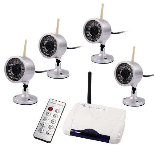4 Channel 2.4G Day/Night Wireless CCTV Camera System - Weatherproof