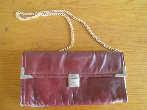 Vintage Maroon Clutch / Handbag with Gold Chain Strap (14 x 28cm)
