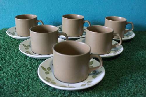 Set of 6 Retro Cups and Saucers (Olive Green and Brown)