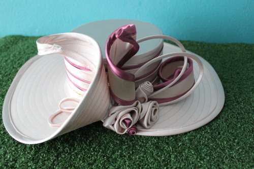 Beige Vintage Hat with Pink Trim! Think Kate Middelton