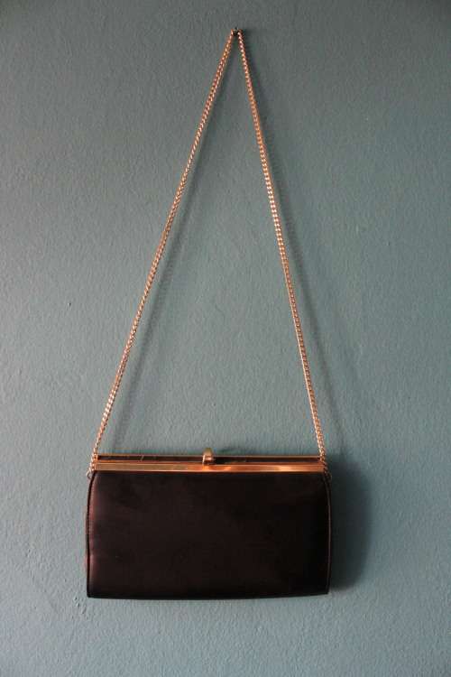 Black Vintage Handbag with Gold Chain and Gold Detail