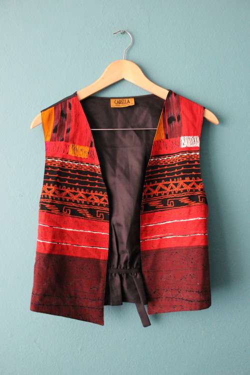 Vintage Boho Waist Coat in Reds and Yellows (Small / Medium)