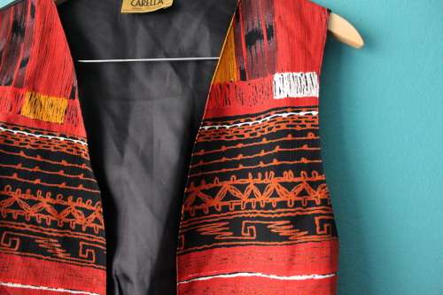 Vintage Boho Waist Coat in Reds and Yellows (Small / Medium)