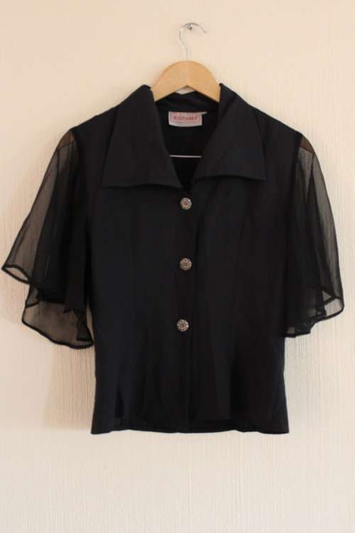 Vintage Black Shirt with Sheer Arms (Small / Medium)
