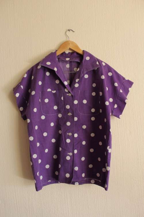 Purple and White Vintage Polka Dot Shirt (Large / XL)