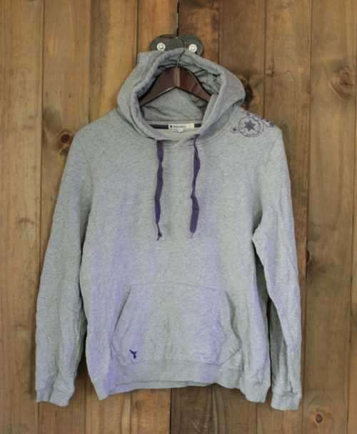 Grey Hoodie with Purple Drawstring (Medium / Large)