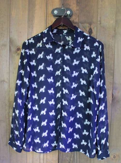 Navy Button Up Shirt with Doggy Print (Large)