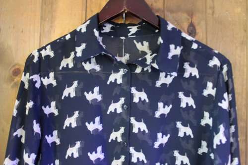 Navy Button Up Shirt with Doggy Print (Large)