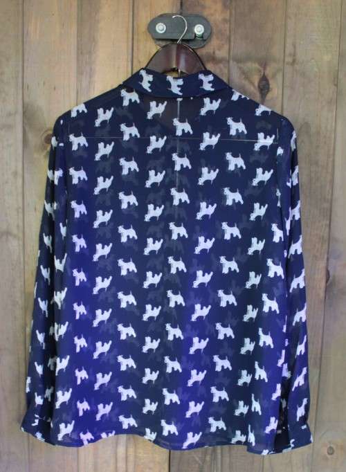 Navy Button Up Shirt with Doggy Print (Large)
