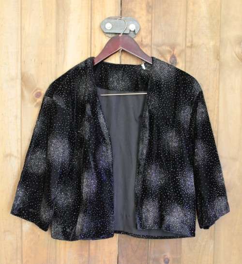 Vintage Beaded Black Velvet / Velour Jacket (Large / XL)