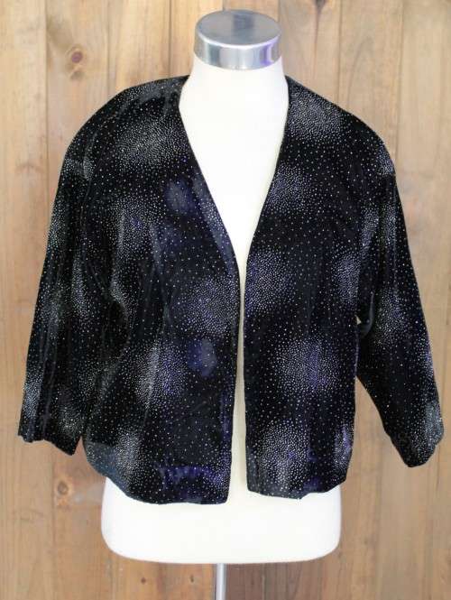 Vintage Beaded Black Velvet / Velour Jacket (Large / XL)