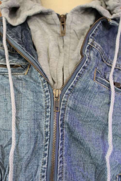 Denim Jacket with Grey Hood Built In (Small / Medium)