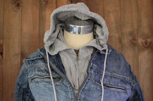 Denim Jacket with Grey Hood Built In (Small / Medium)