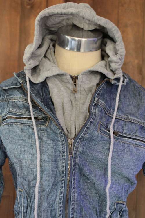 Denim Jacket with Grey Hood Built In (Small / Medium)