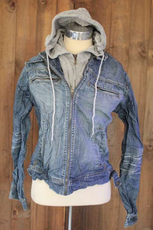 Denim Jacket with Grey Hood Built In (Small / Medium)